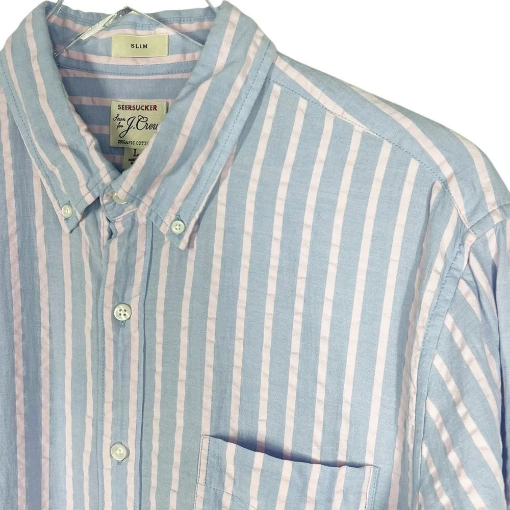 J.CREW Seersucker Lightweight Striped Long Sleeve Button Down Shirt Slim Large